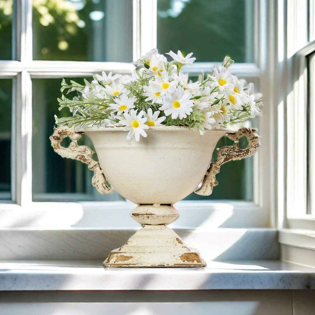 French Country Pedestal Planter With Handles, Vintage Metal Centerpiece for Mantel or Tabletop De... | Etsy (US)