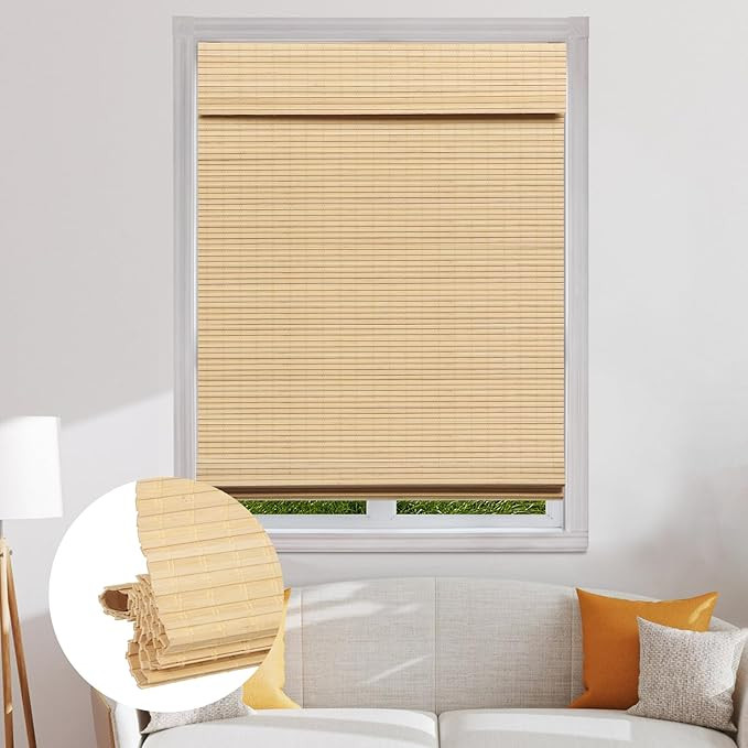 SEEYE Cordless Bamboo Roman Shades, Blackout Natural Bamboo Blinds for Indoor Windows, Roll Up Bl... | Amazon (US)