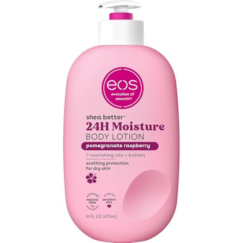 eos Shea Better Body Lotion Pomegranate Raspberry, 24-Hour Moisture Skin Care, Lightweight & Non-Greasy, Natural Shea, Vegan, 16 fl oz | Amazon (US)