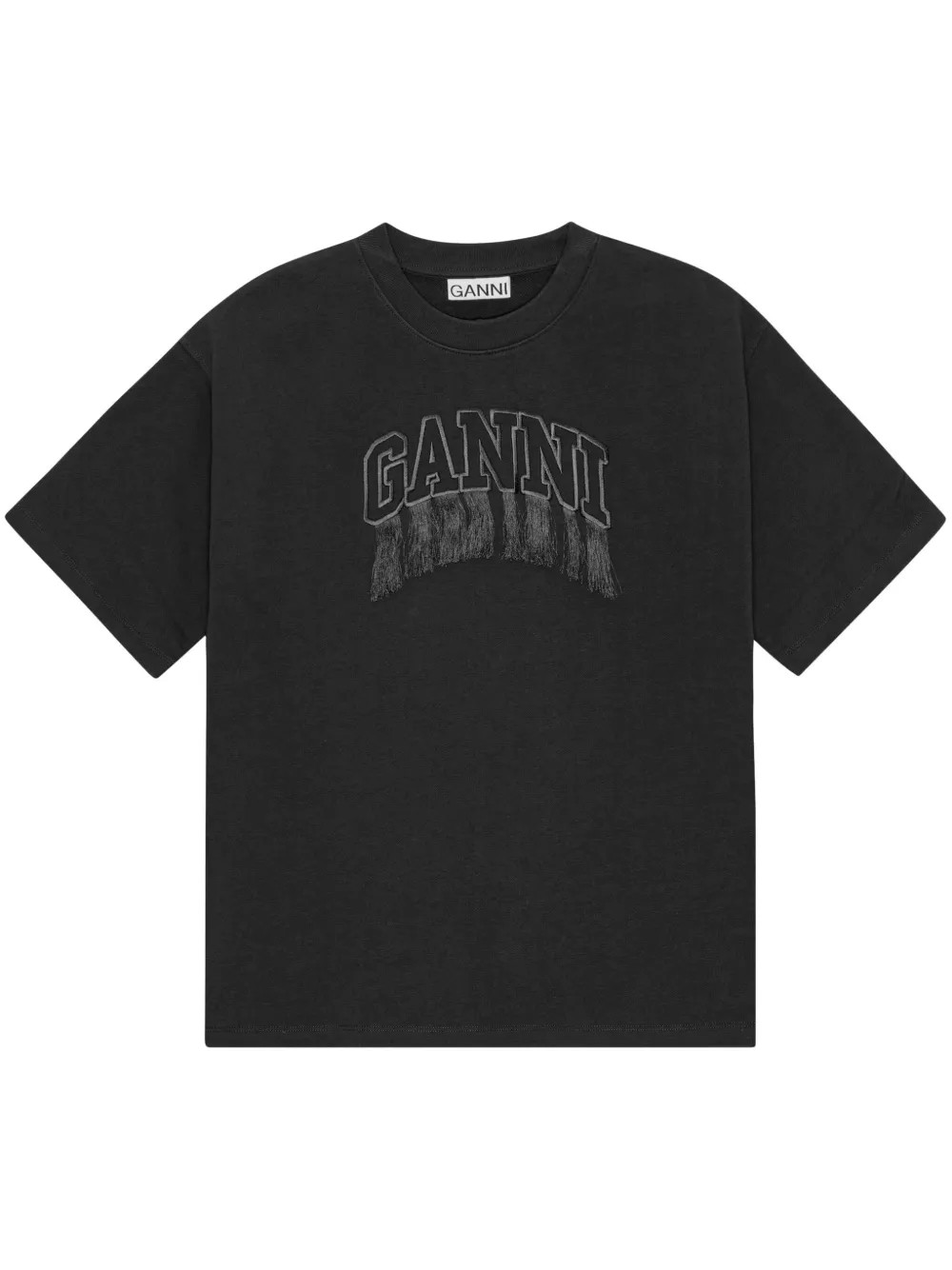 GANNI logo-embroidered T-shirt | Black | FARFETCH | Farfetch Global