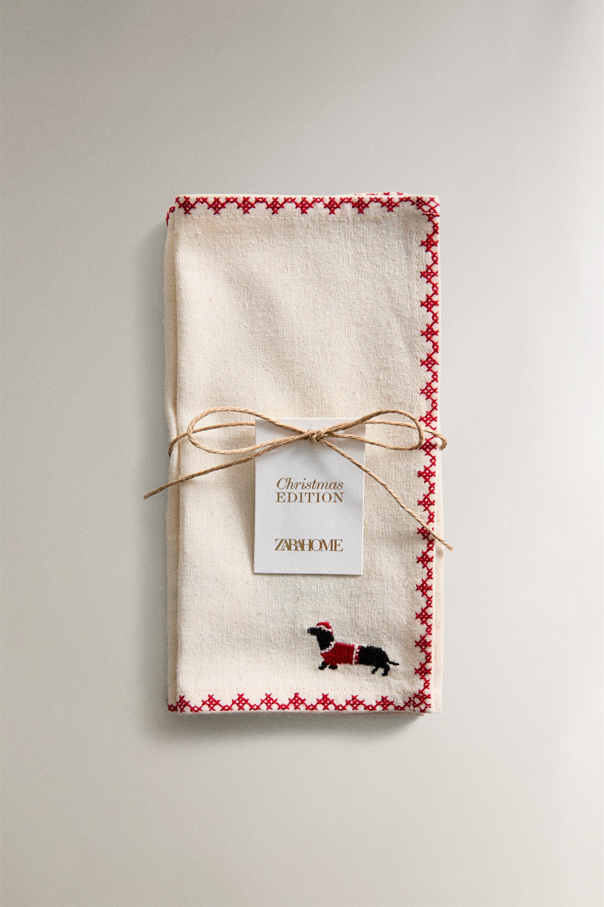 SET TOVAGLIOLI COTONE RICAMATI NATALE (SET DA 4) | Zara IT