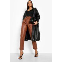 Womens High Waisted Pu Belted Trouser - Brown - 14, Brown | Boohoo.com (UK & IE)