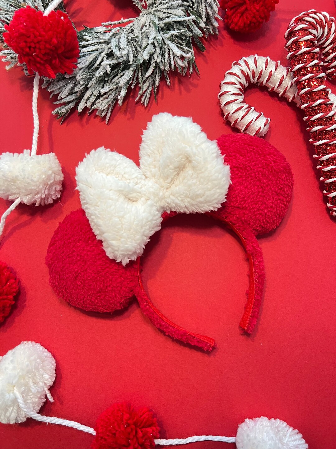 Red and White Sherpa Mouse Ears / Handmade Christmas Mouse Ears - Etsy | Etsy (US)