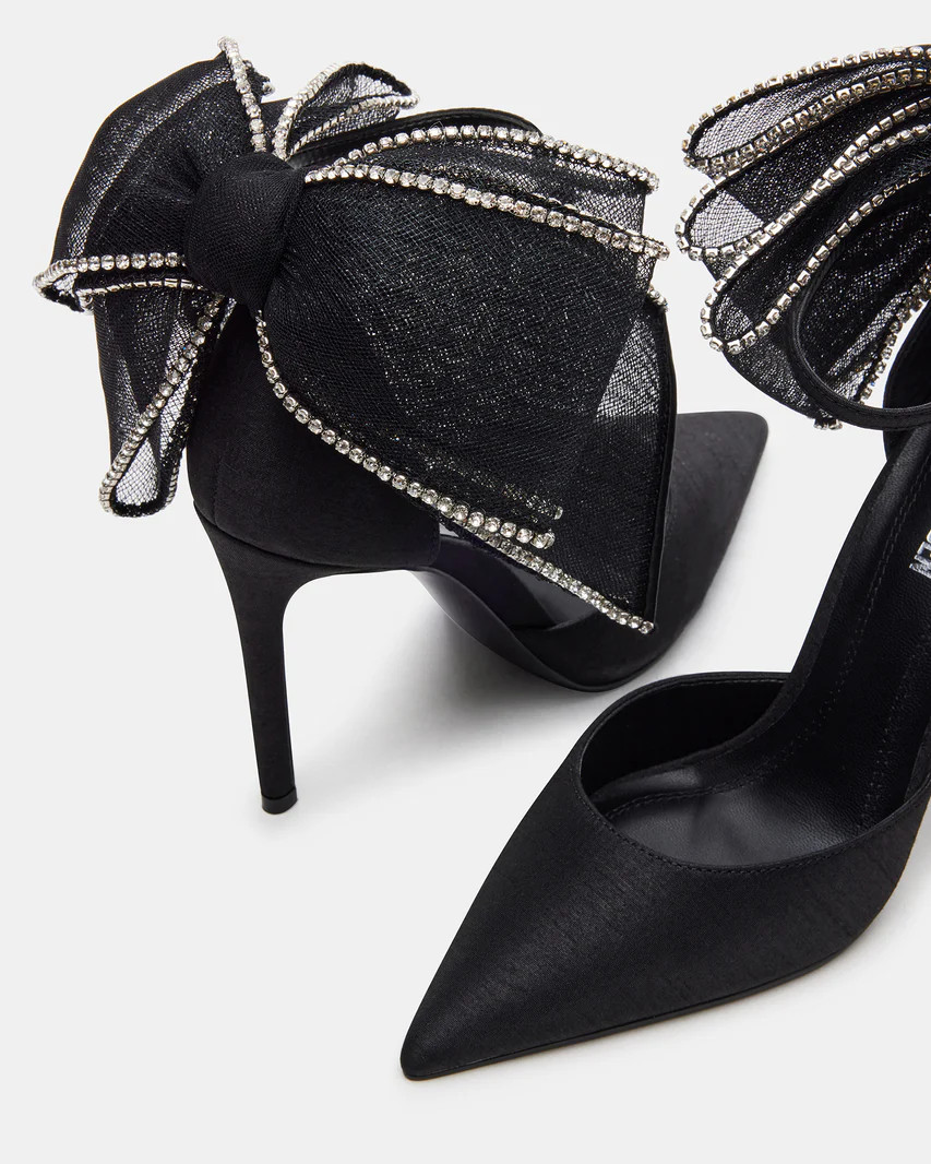 TIMELESS Black Satin Tulle Bow Bridal Pump | Steve Madden (US)