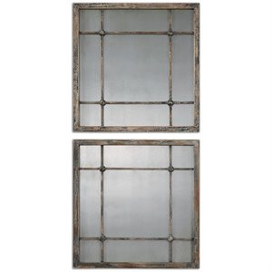 Uttermost Saragano Square Mirrors in Distressed Slate Blue (Set of 2) | Cymax