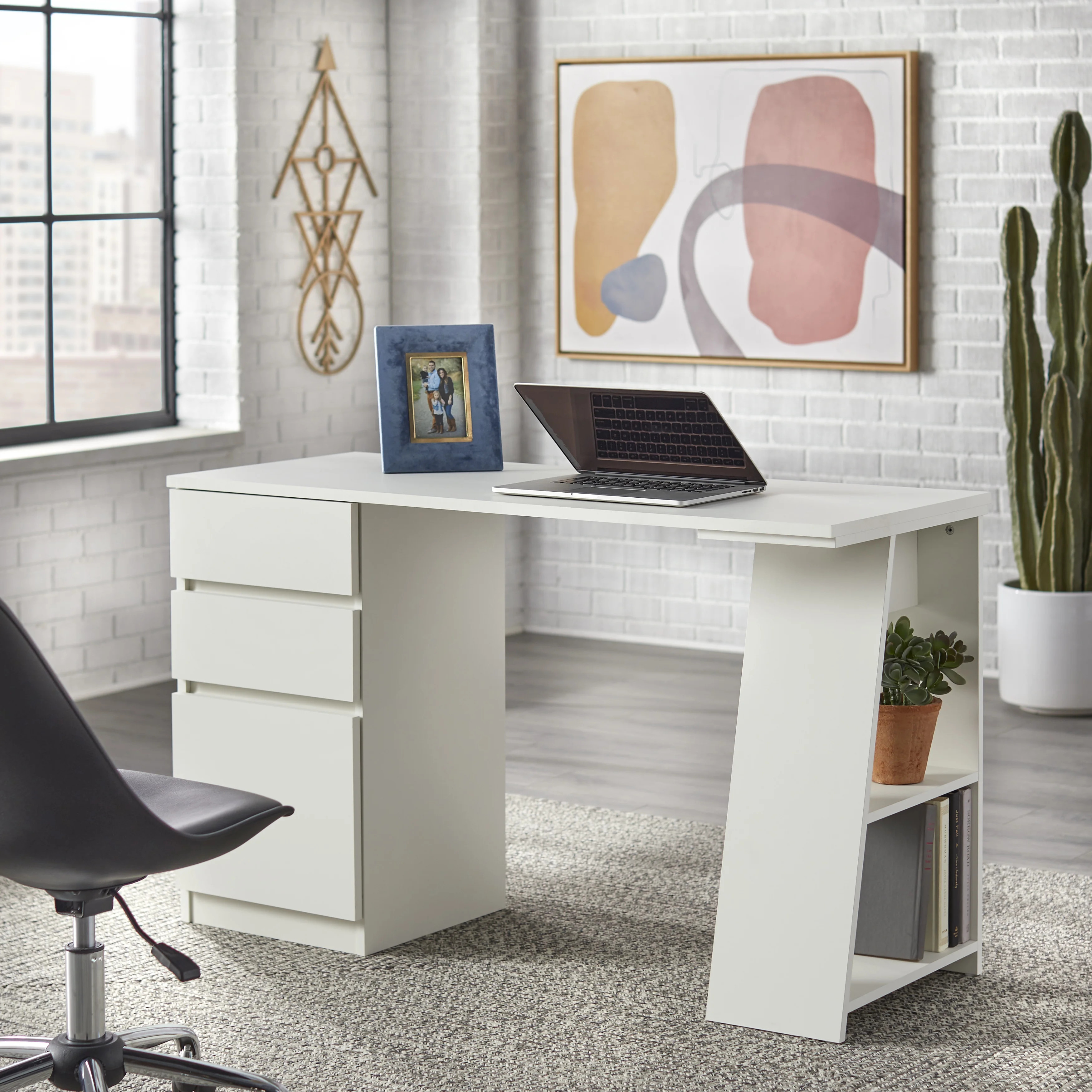 Como Writing Desk with 3 Storage Drawers, White | Walmart (US)