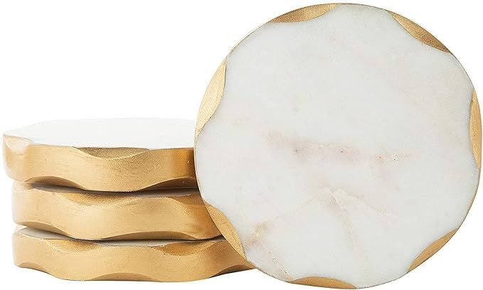 Marble Coasters - Set of 4 Round Natural Coasters with Gold Edges - Beautiful Gift | Amazon (US)