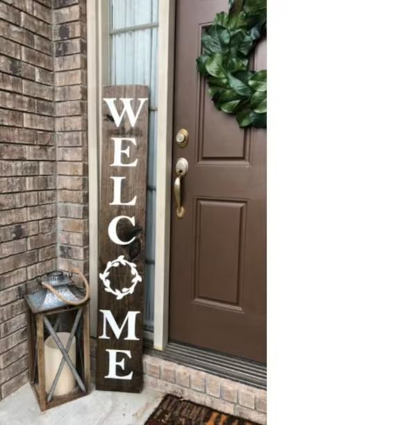 WELCOME SIGN, welcome sign for front porch, vertical welcome sign, wreath, welcome, front door de... | Etsy (US)
