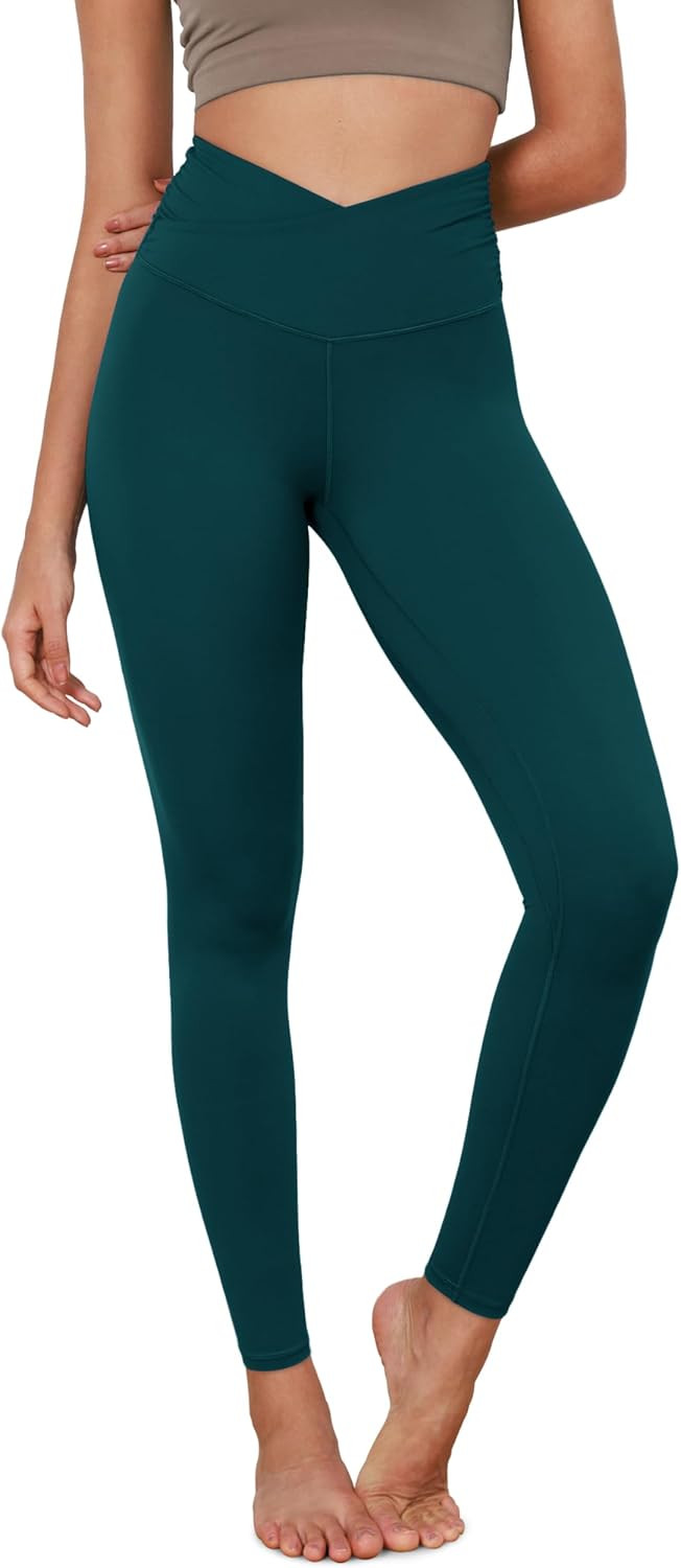 ODODOS Women's Cross Waist Yoga Leggings with Inner Pocket, 23"/25"/28" Gathered Crossover Workout Yoga Pants | Amazon (US)