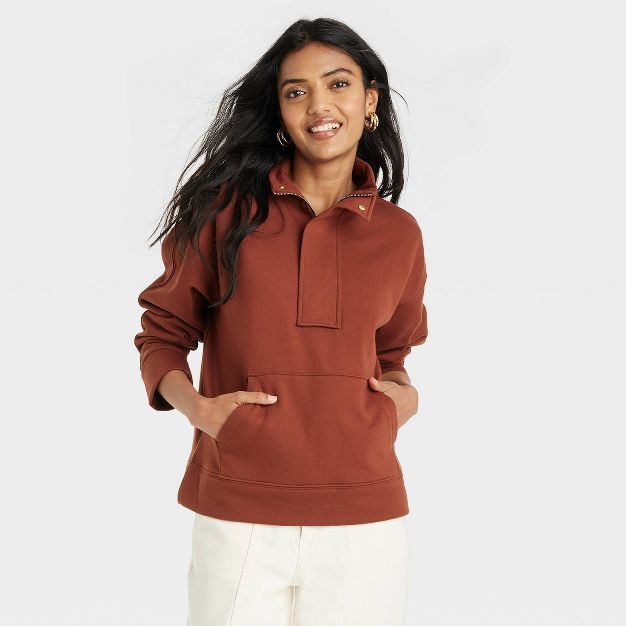Women&#39;s Quarter Zip Sweatshirt - A New Day&#8482; Brown L | Target