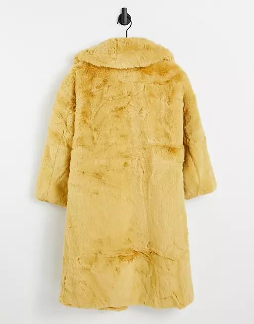 Jayley longer length faux fur coat in pale yellow | ASOS (Global)