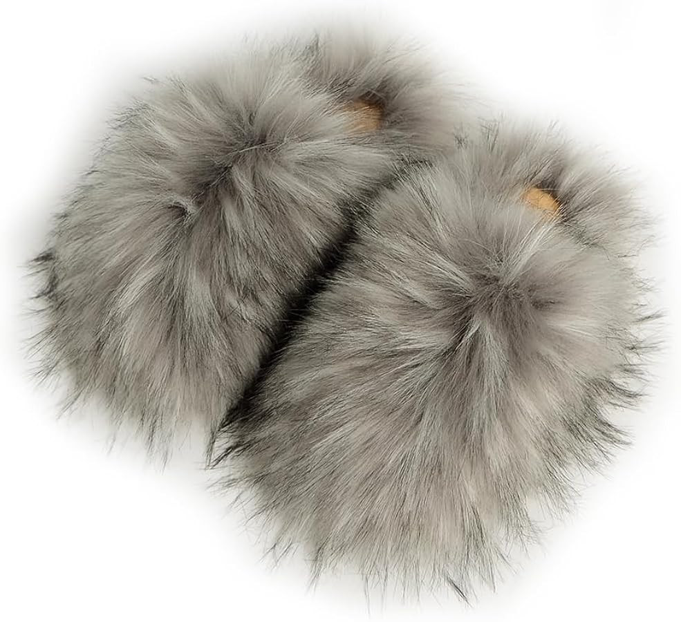 Womens Fluffy Faux Fur Slides Furry Soft Plush House Slippers Shoes Indoor Outdoor Slip On Slippe... | Amazon (US)