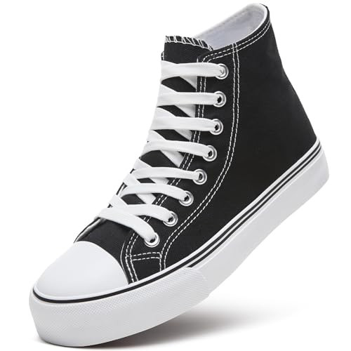 ZGR Women High Top Canvas Sneaker Lace-up Tennis Walking Shoes Black US10.5 | Amazon (US)