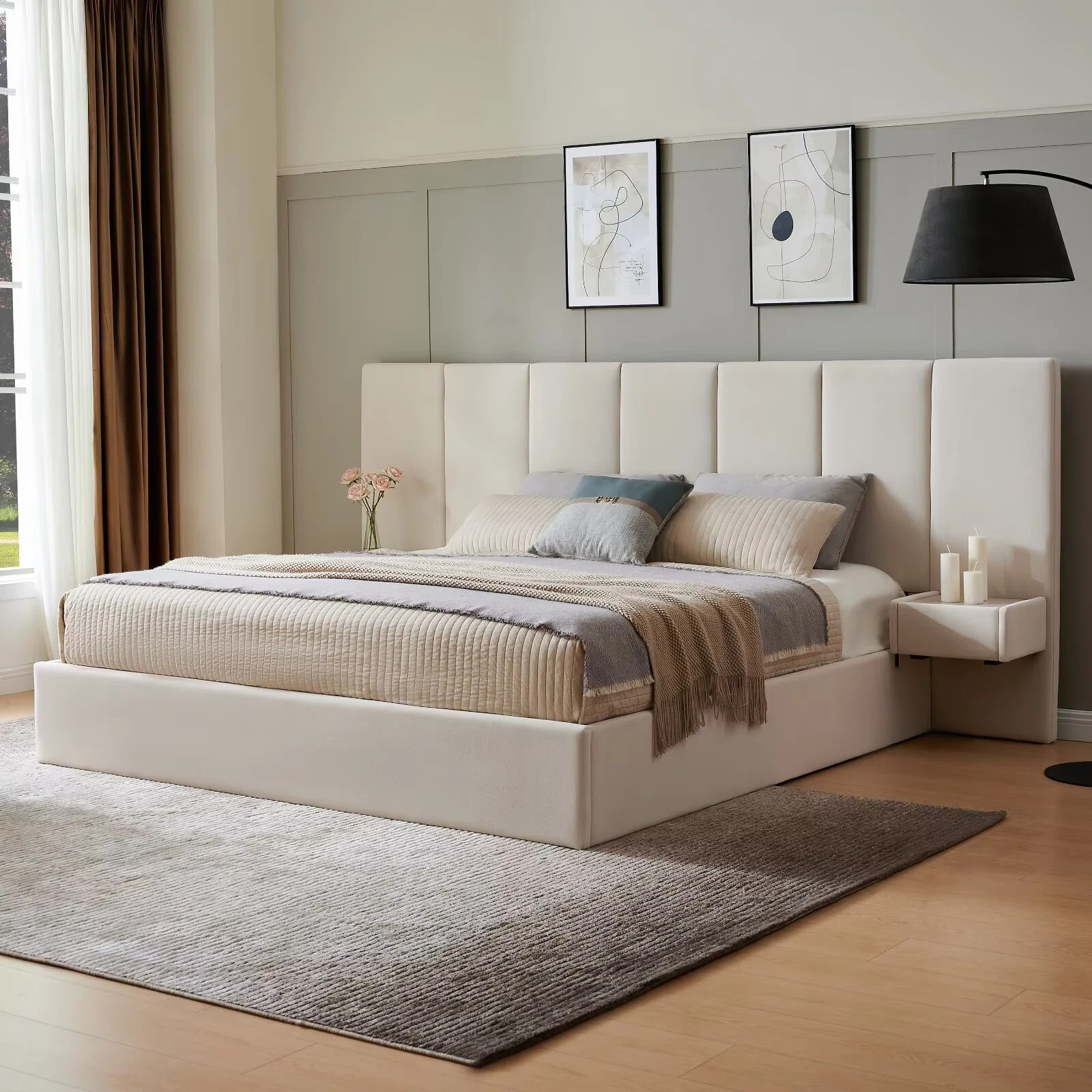 Latitude Run® Upholstered Lift Storage Bed Frame with Hotel-Style Headboard, Queen Size & King S... | Wayfair North America