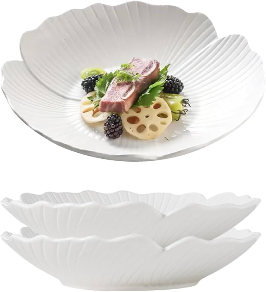 Jusalpha Set of 3-Japanese Style Flower Petal Shaped Porcelain Dinner Plates, Versatile Circular ... | Amazon (US)
