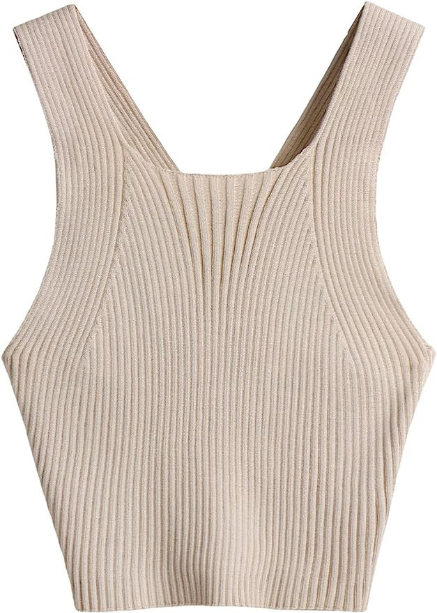 Verdusa Women's Crisscross Open Back Sleeveless Ribbed Knit Crop Tank Top | Amazon (US)