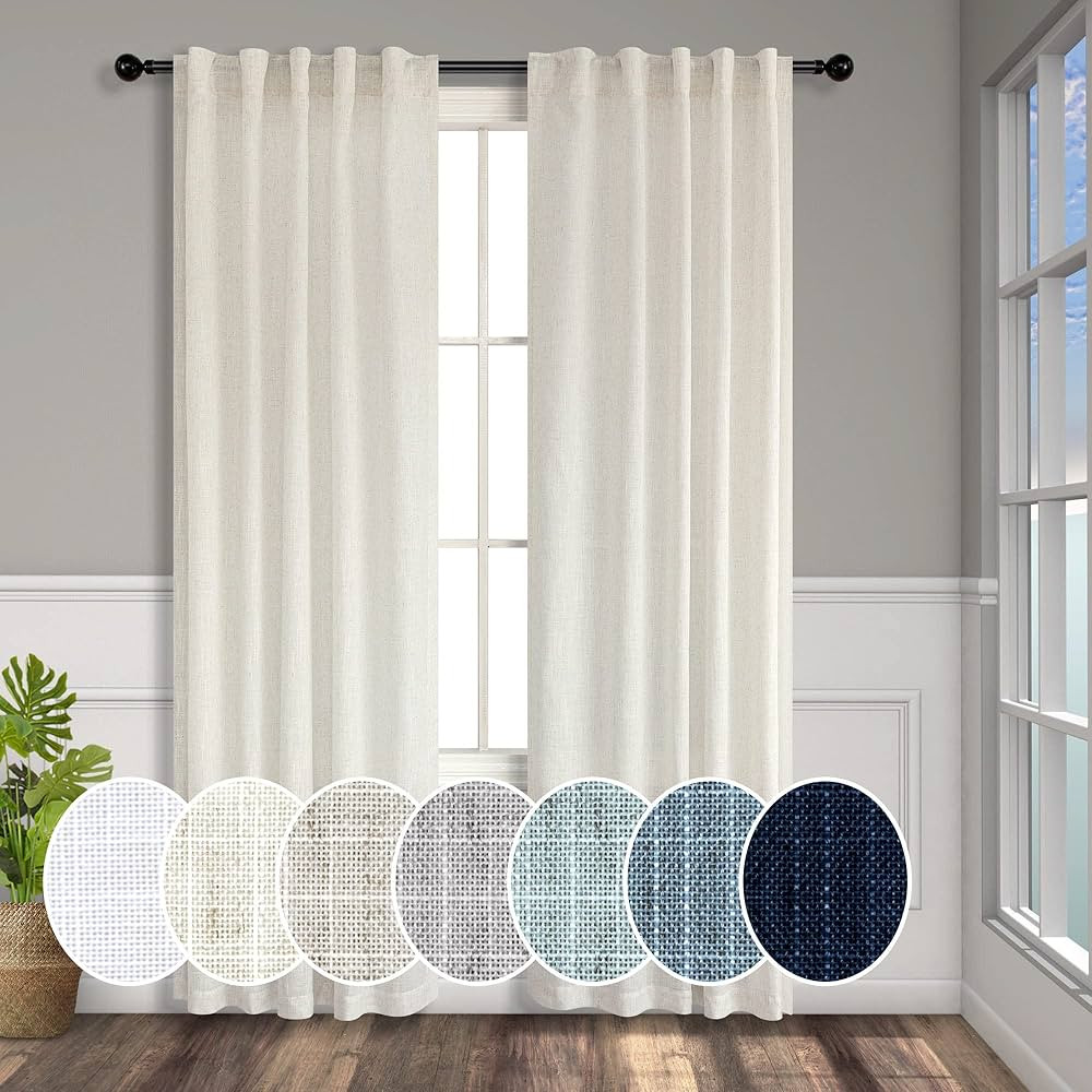Pitalk Cream Curtains 38 Inch Width for Living Room 2 Panel Back Tab Rod Pocket Natural Linen Lig... | Amazon (US)