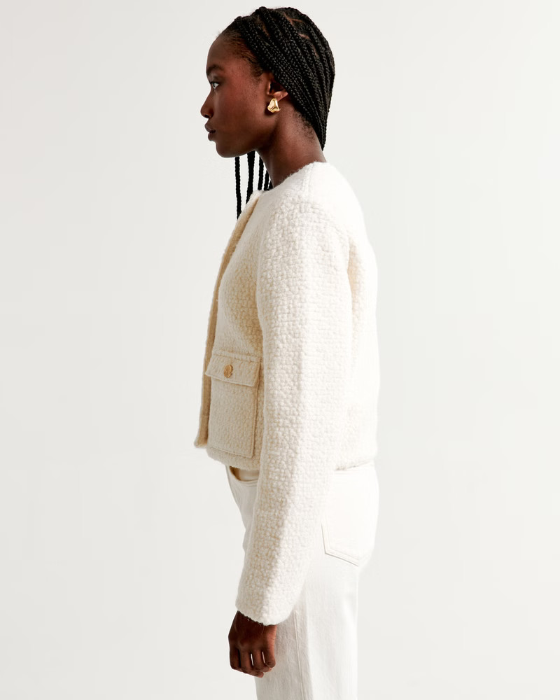 Collarless Boucle Jacket | Abercrombie & Fitch (US)