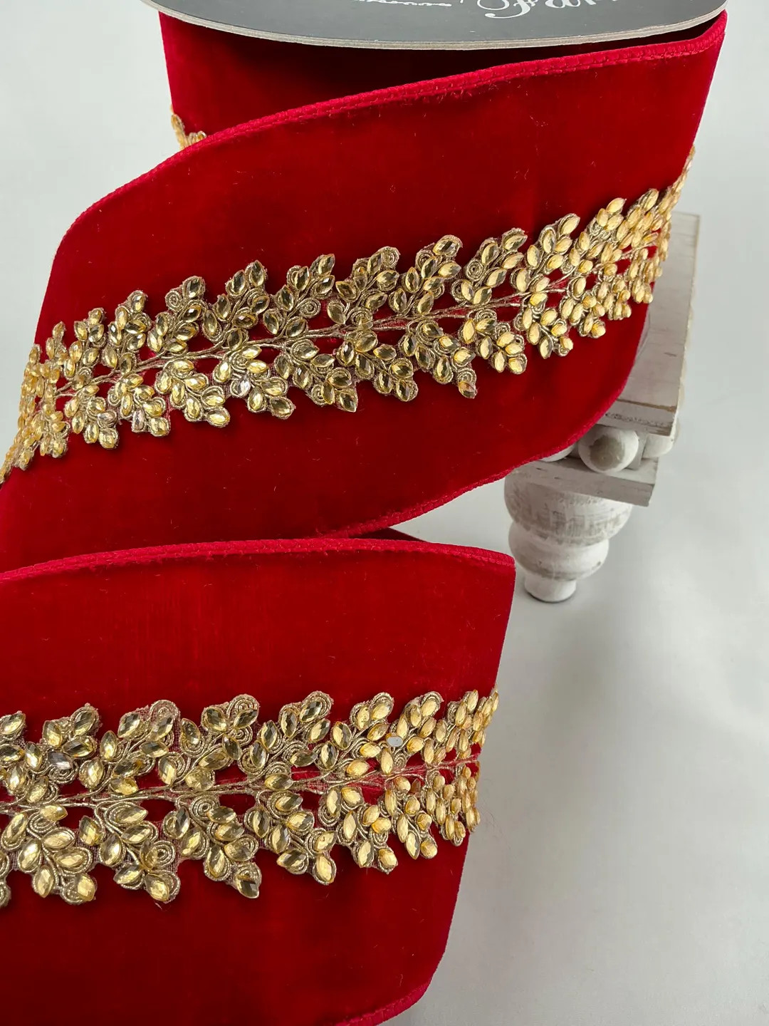 Red Velvet Jewels Christmas Wired Ribbon, Farrisilk Red Velvet Jewel Vine Tree Ribbon 4, Ribbon f... | Etsy (US)