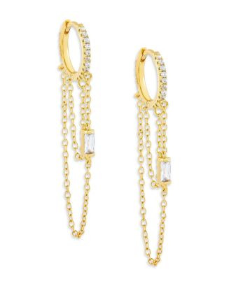 Baguette Cubic Zirconia & Chain Drop Huggie Hoop Earrings | Bloomingdale's (US)