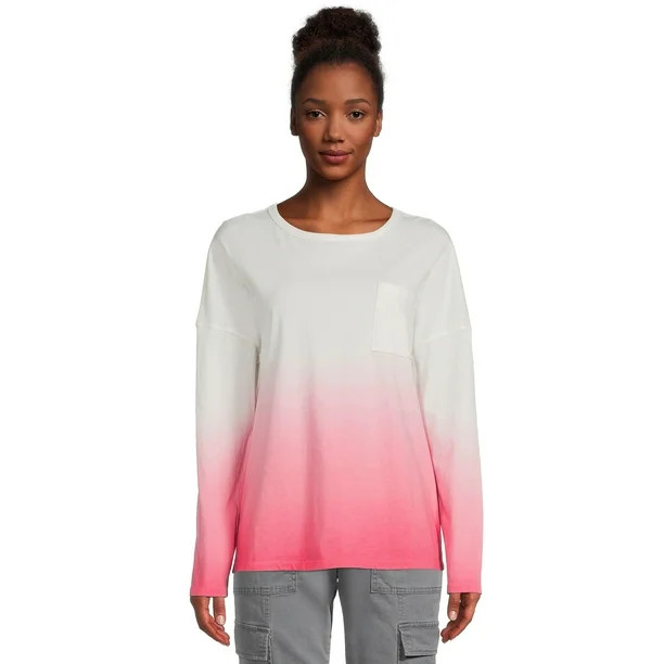 Time and Tru Women's Oversized Pocket T-Shirt with Long Sleeves - Walmart.com | Walmart (US)