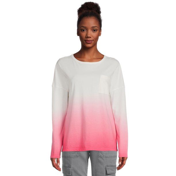 Time and Tru Women's Oversized Pocket T-Shirt with Long Sleeves - Walmart.com | Walmart (US)