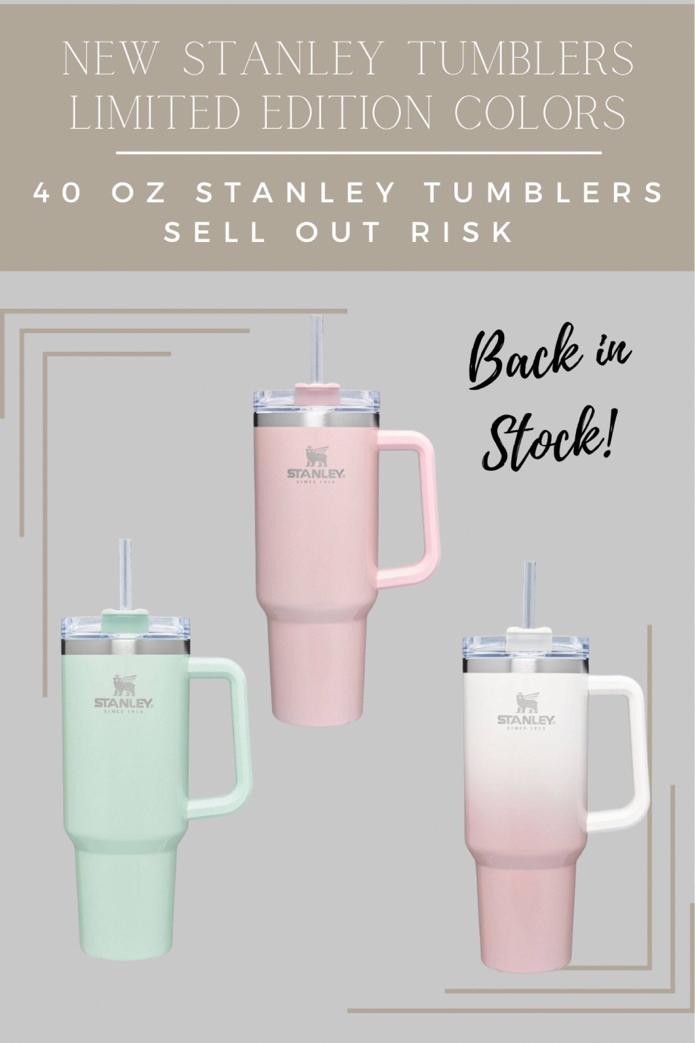 Back in stock now! New Stanley Tumblers at Target! Limited Edition colors. Sell out risk! 

#stanley #stanleyinstock #competition #restockalert #newstanleytumbler #pinkstanley #targetfind #target #targetshopping



#LTKtravel #LTKfit #LTKunder50