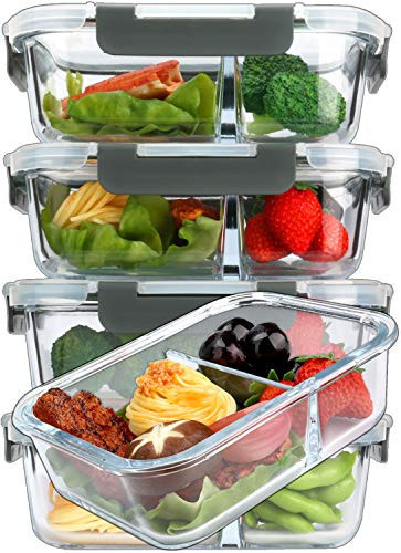 M MCIRCO [5-Pack,36 Oz] Glass Meal Prep Containers 2 Compartments Portion Control with Upgraded Snap Locking Lids Glass Food Storage Containers, Microwave, Oven, Freezer and Dishwasher (4.5 Cups) | Amazon (US)