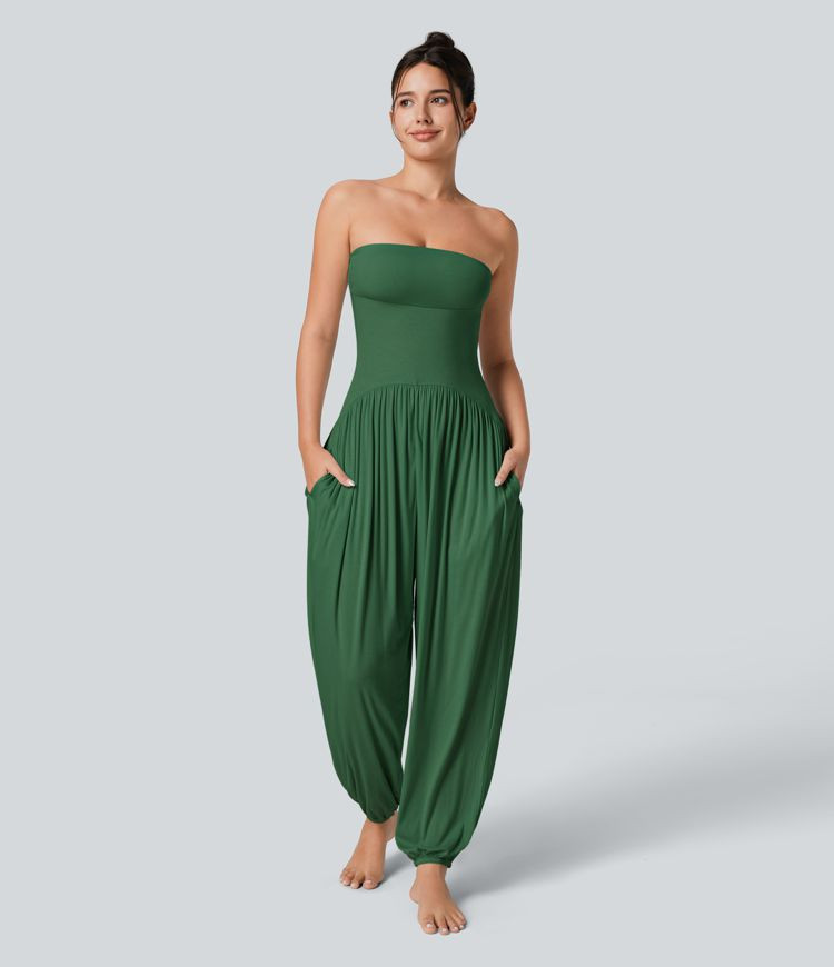 Ribbed Tube Backless Side Pocket Casual Jumpsuit | HALARA