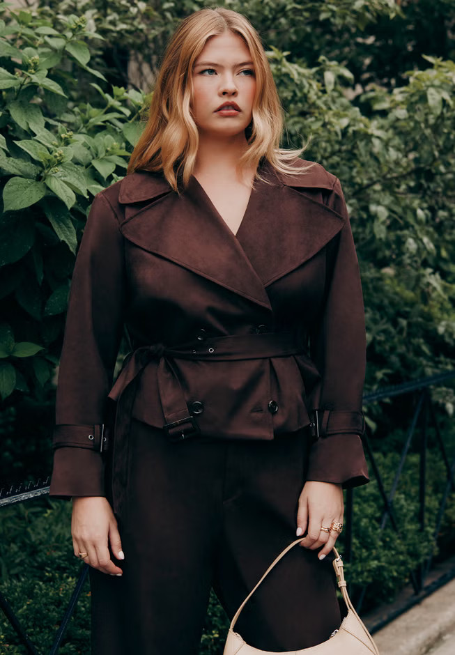 Cropped Faux Suede Trench Jacket | Eloquii