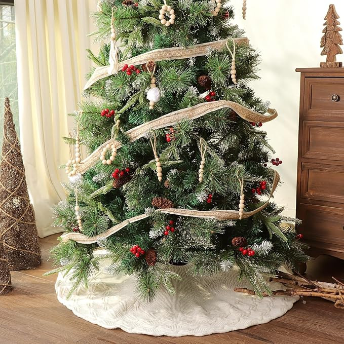 36 inch Christmas Tree Skirt: Pencil Tree Skirt for 6ft Tree, Crossed Edge Knit Cream White Small... | Amazon (US)