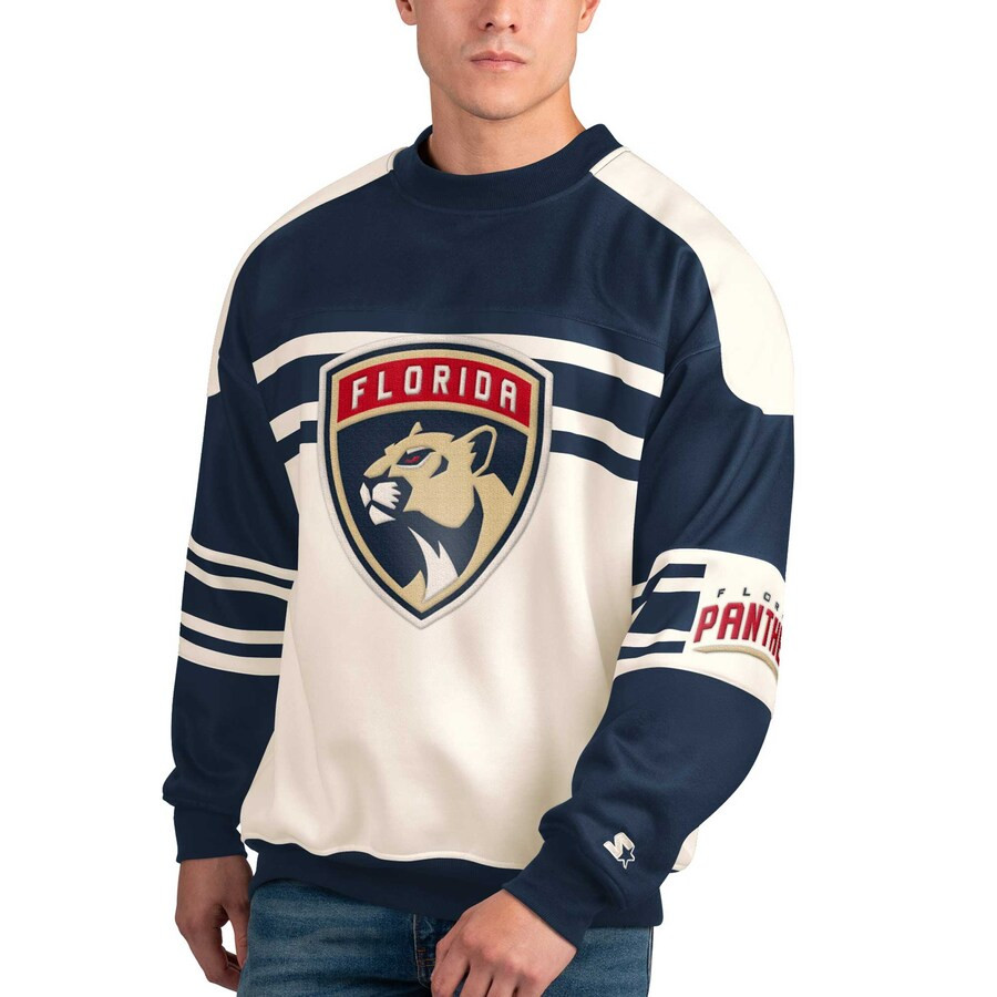 Florida Panthers Starter Defense Fleece Crewneck Pullover Sweatshirt - White | Fanatics