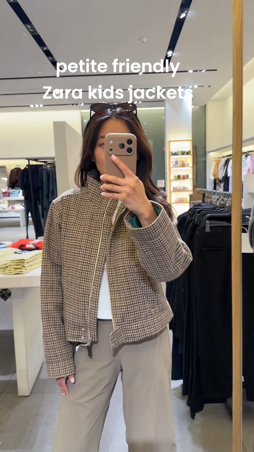Size info below! Code WELCOME45 on the pants
• Zara kids jacket size kids 12-13 usually fits me like an XXS petite. They also make size 13-14 which fits like XS. 
• Ruti pants 2 Petite in "walnut" sized up. Stretchy waist. I do own 0P in another color and it fits, but I prefer the more relaxed fit of the 2P. 
• lululemon cotton cropped tee XXS. • reformation sandals 5.5. I also like the Tkees linked in a size up (6). 

Zara Petite friendly jacket, houndstooth patterned jacket, mom and me matching, fall transitional outfit

#LTKPetite #LTKootd #LTKSeasonal
