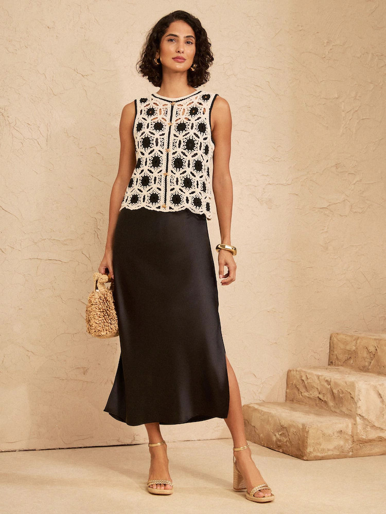 Love & Roses Monochrome Starfish Detail Cotton Rich Crochet Style 2 In1 Midi Dress | Next US