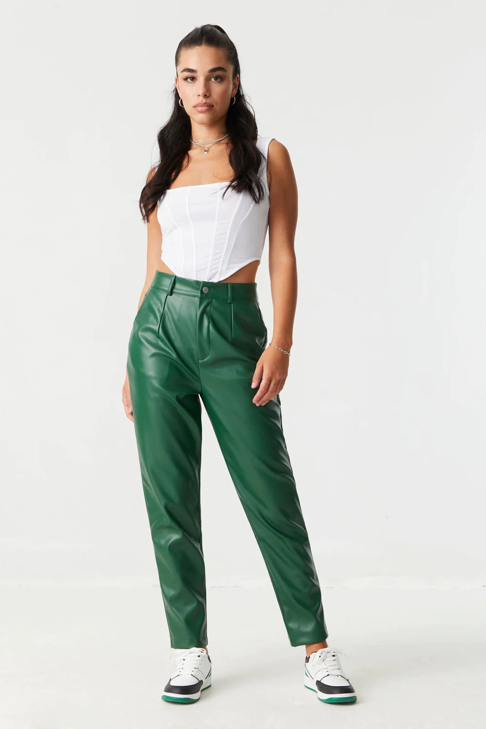 Faux-Leather Pleated Mom Pant | Charlotte Russe