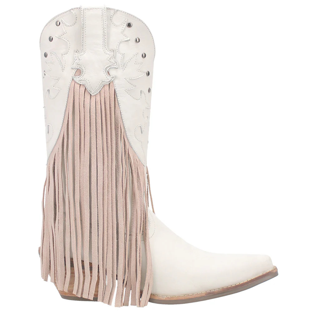 Shop Off White Womens Dingo Hoedown Fringe Studded Round Toe Cowboy Boots | Shoebacca
