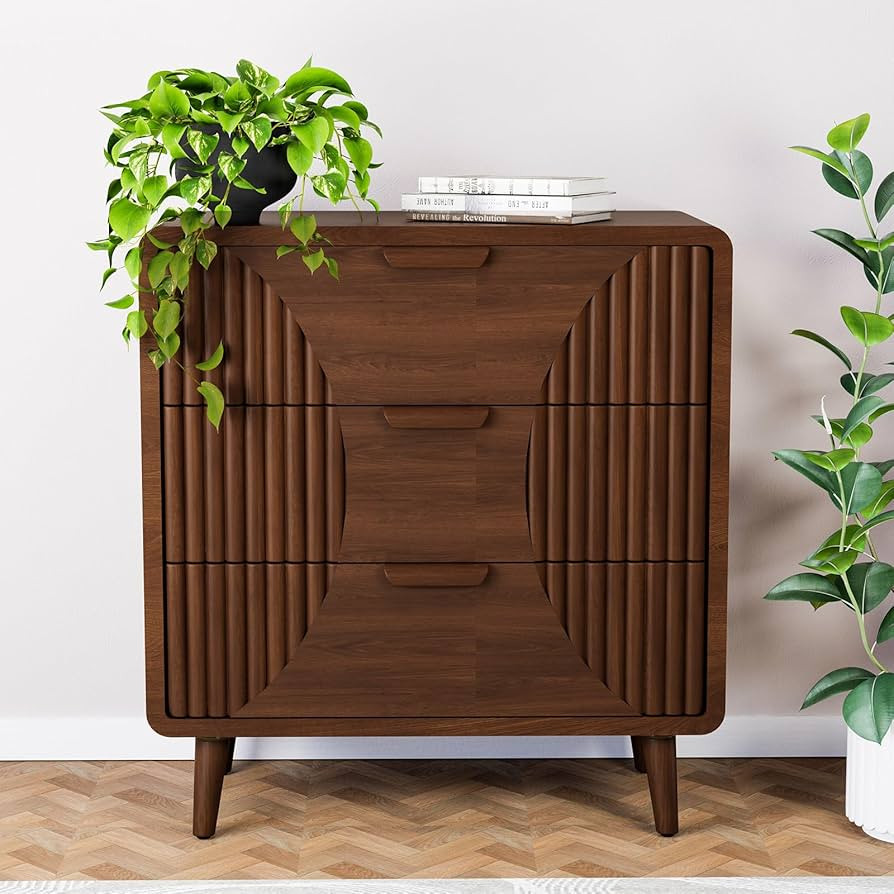 HOMPUS 3-Drawer End Table, Storage Cabinet with 3 Drawers, Mid Century Chest of Drawers with Vert... | Amazon (US)
