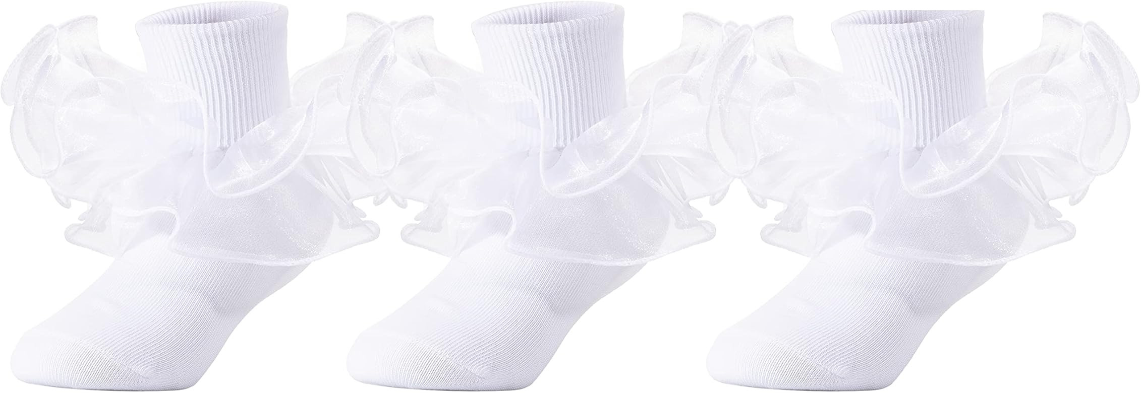 Dicry Girls Double Lace Socks Turn Cuff Big Ruffle for Infant Toddler and Kids | Amazon (US)