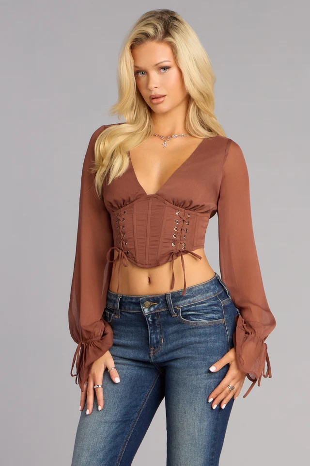 Fall For It Lace Up Corset Crop Top | Windsor Stores