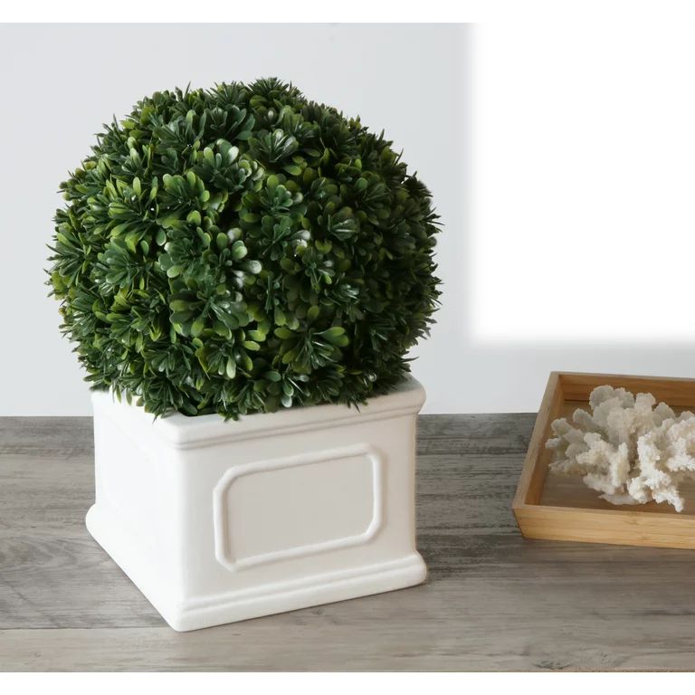 Better Homes & Gardens 9" Artificial Boxwood Plant in White Planter Box | Walmart (US)