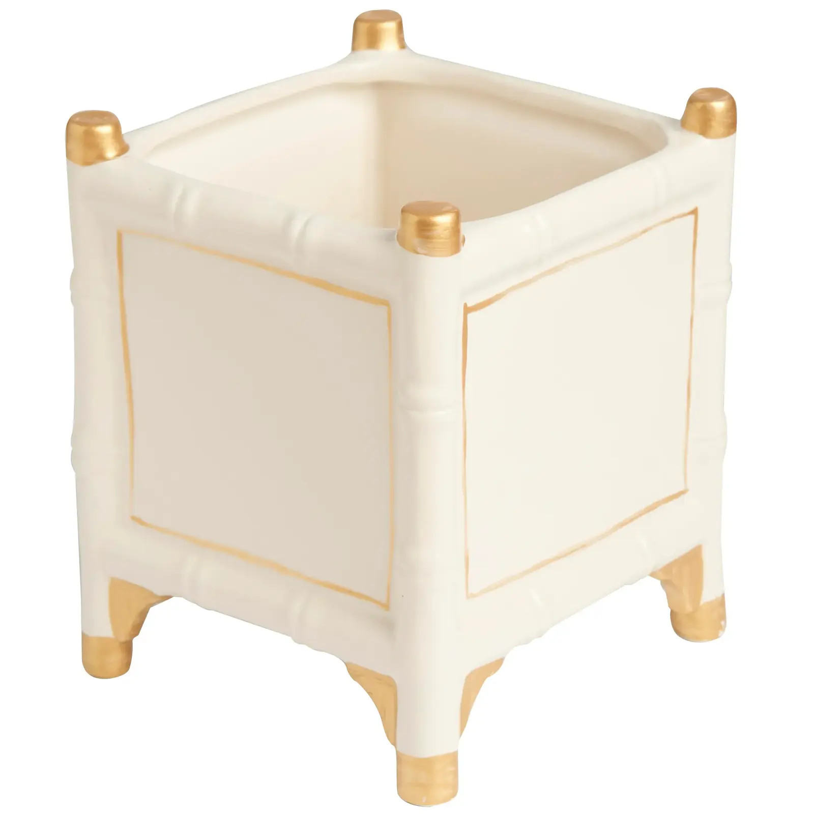 Bamboo Cachepot, White/Gold, Large | Chairish