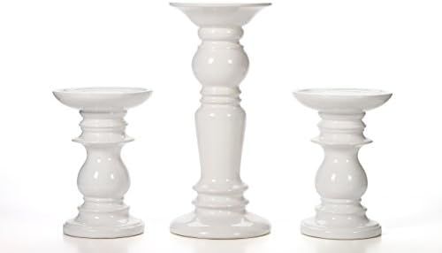 Hosley Set of 3 Ceramic White Pillar Candle Holders Two 6 Inch and One 9.5 Inch High. Ideal for L... | Amazon (US)