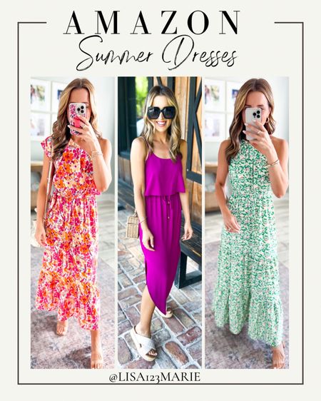 Amazon summer dresses. Amazon summer outfits. Floral maxi dress. Midi dress. Vacation outfit. Vacation dress. Baby shower dress. Wedding guest dresses. Resort wear. Wearing small in each. 

#LTKshoecrush #LTKunder50 #LTKtravel