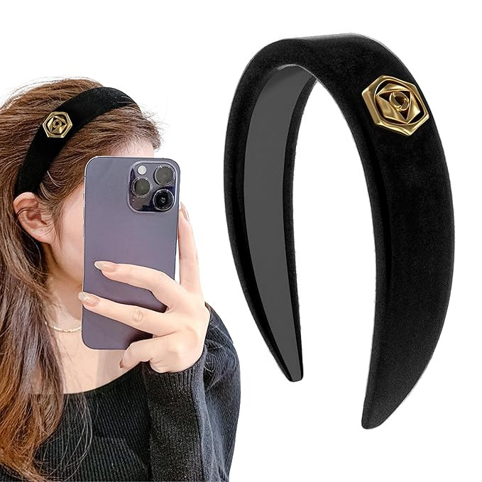 Black Elegant Headbands for Women Non Slip Trendy Velvet Fabric Wide Hairbands for Women's Thin a... | Amazon (US)