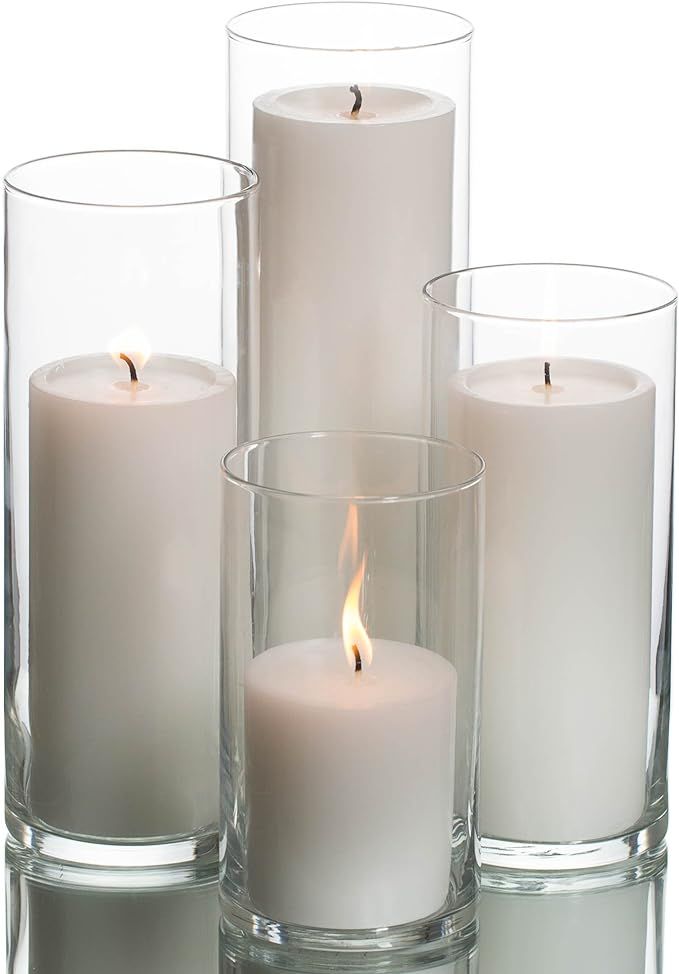 Eastland Cylinder Pillar Holder & Richland Pillar Candles White Set of 4 | Amazon (US)