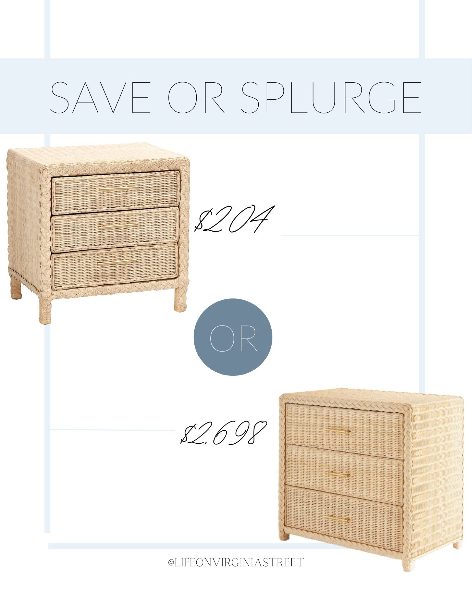 Loving these save and splurge options of the Serena & Lily Bungalow chest nightstand! I love the woven wicker with braided trim and brass details! So perfect for a coastal bedroom!
.
#ltkhome #ltksalealert #ltkseasonal nightstand ideas, neutral furniture, rattan nightstands, gold hardware 

#LTKSeasonal #LTKSaleAlert #LTKHome
