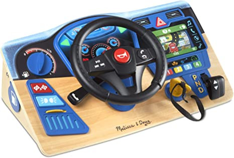 Melissa & Doug Vroom & Zoom Interactive Wooden Dashboard Steering Wheel Pretend Play Driving Toy | Amazon (US)