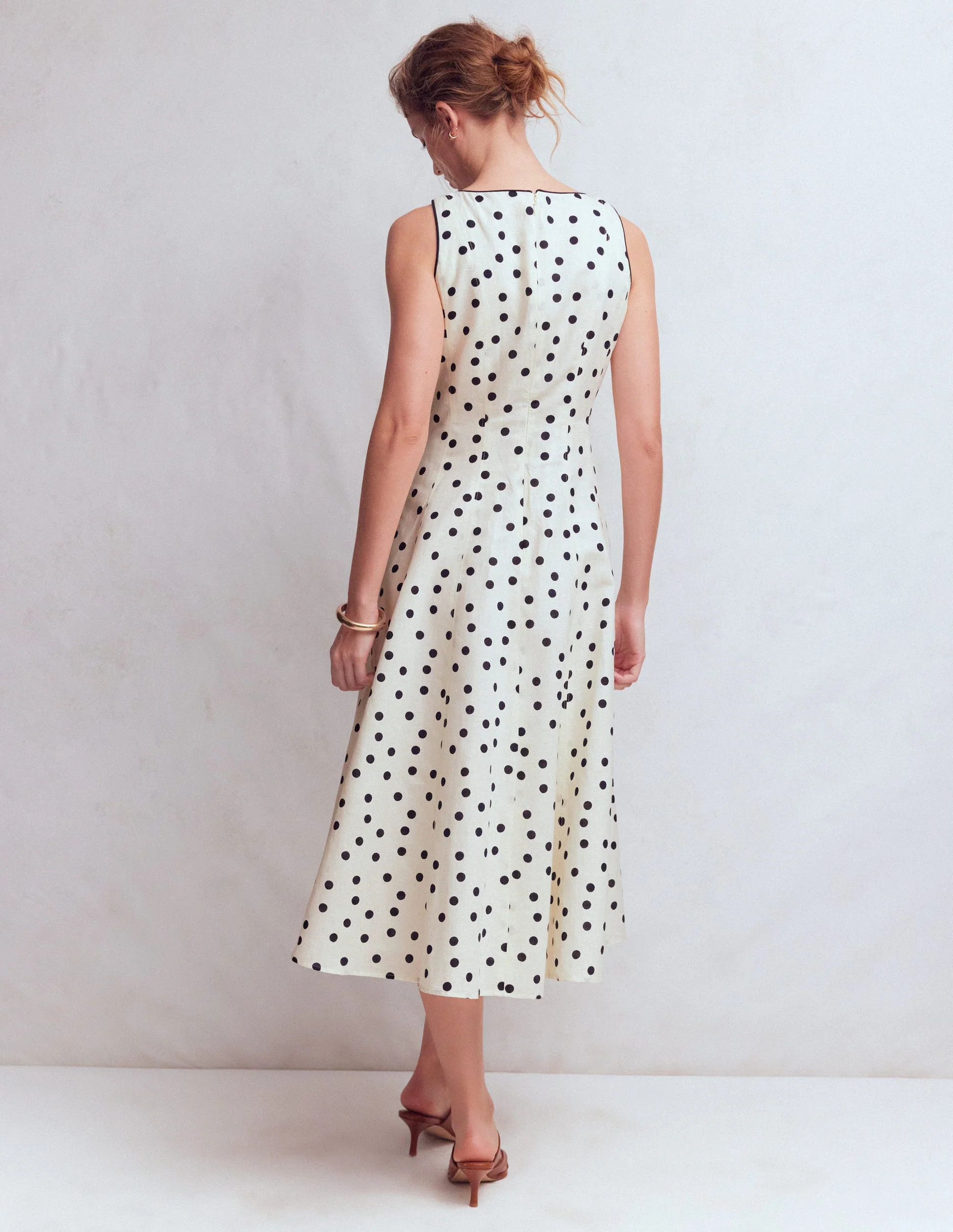 Annet Linen Blend Midi Dress-Ivory Painted Dot Spaced | Boden (US)