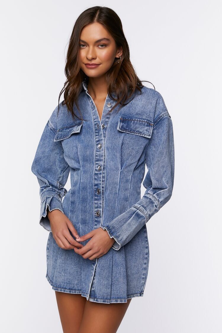 Pintucked Denim Mini Shirt Dress | Forever 21 (US)