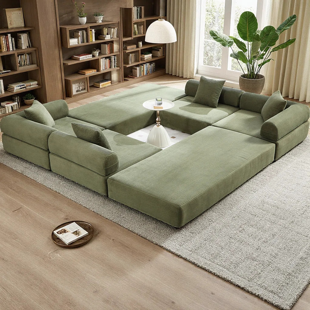 Convertible Folding L-Shaped Sectional Sofa Bed, Cloud Corduroy Fabric Sleeper with Memory Foam M... | Wayfair North America